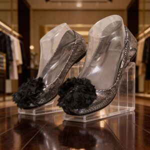 TORY BURCH WOMENS SCRUNCH BALLET FLATS SILVER AND BLACK SIZE 7 M